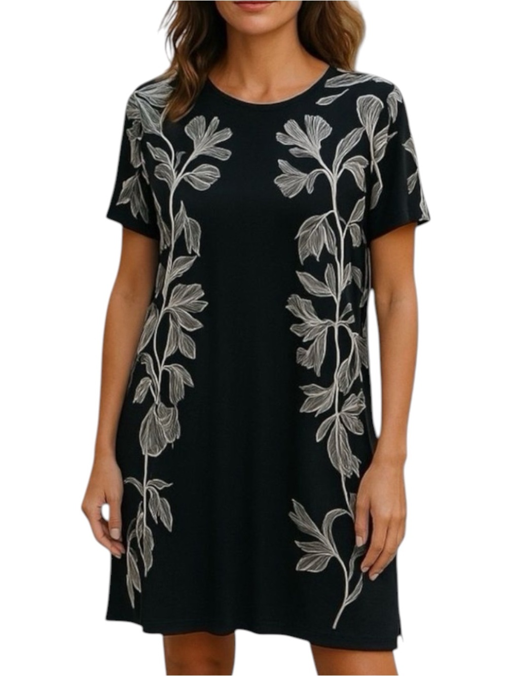 Calvin Klein Black White Floral Short Sleeve Dress NWOT Size M